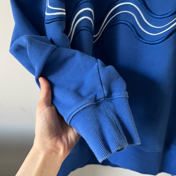 House of Sunny Make it Rain Sweatshirt in vivid royal blue w/ abstract wave - Picture 8 of 12
